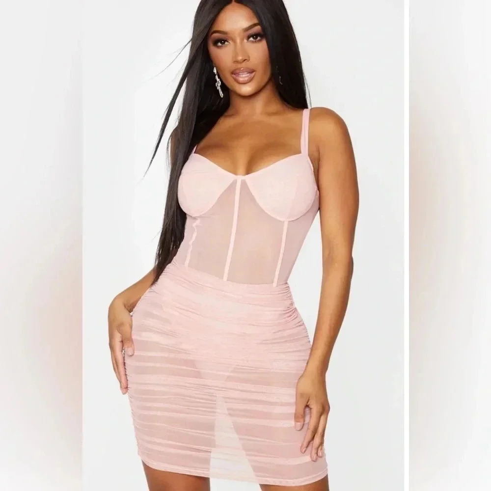 Pretty Little Thing | NEW Dusty pink Binding Bodycon dress Sheer Sexy size 8 US - Picture 10 of 10